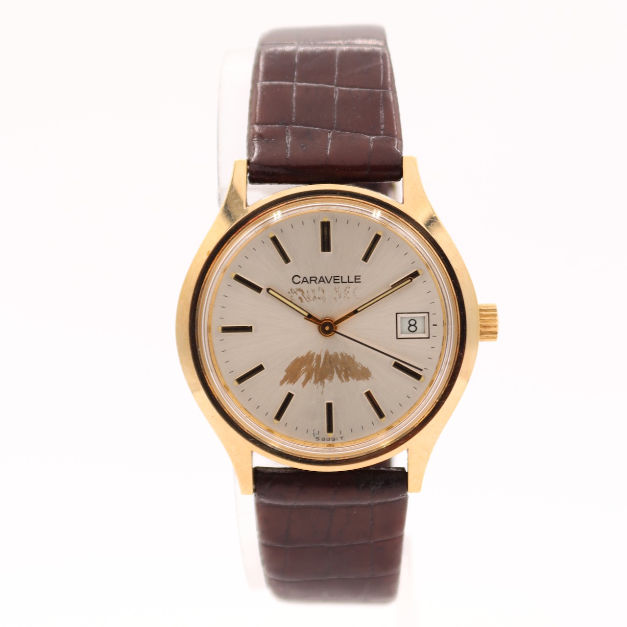 Vintage 35.5mm 1980 Caravelle 1282.80 Silver Dial Date Men’s Quartz Wristwatch