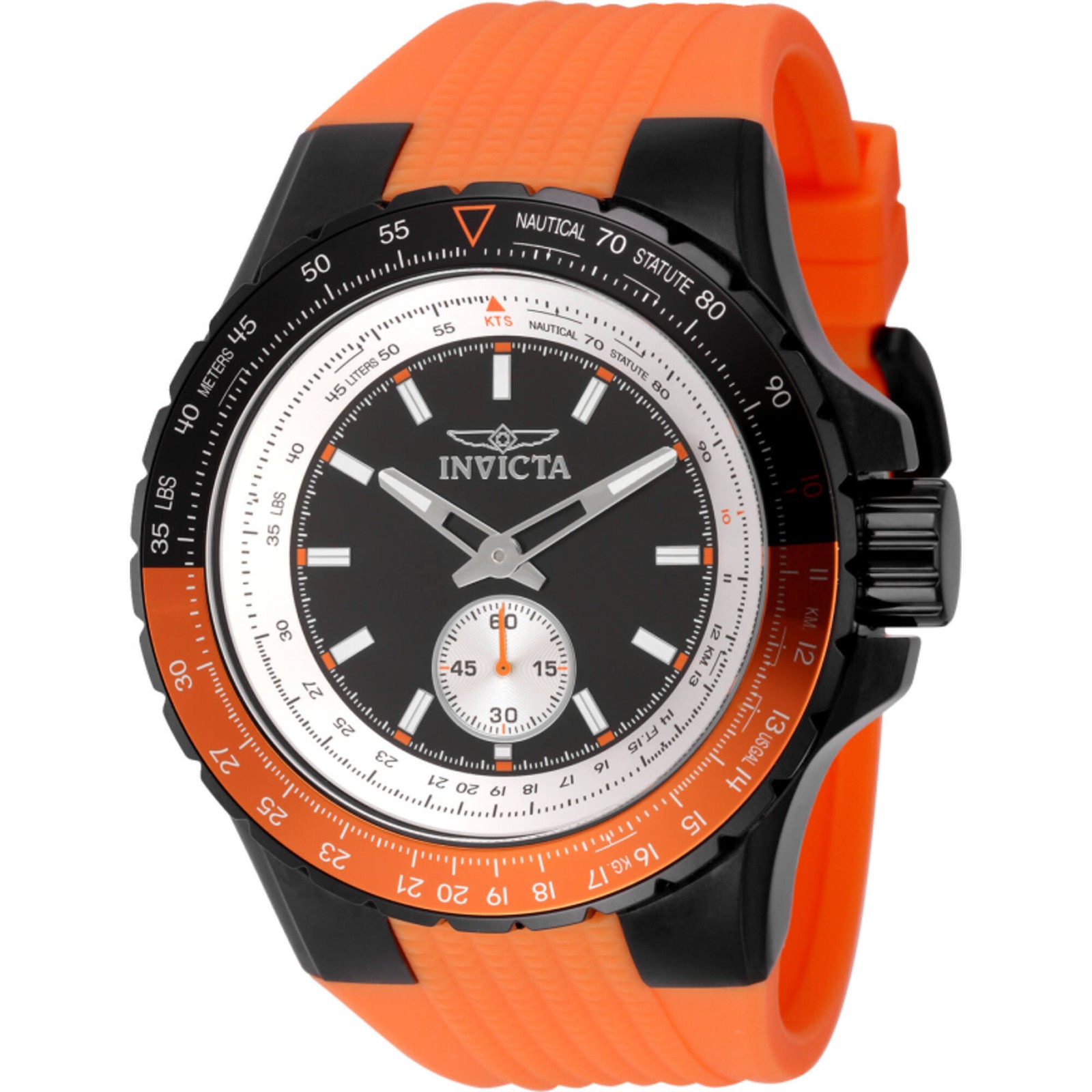 Invicta Men’s Watch Aviator Black and Silver Dial Orange Silicone Strap 49303