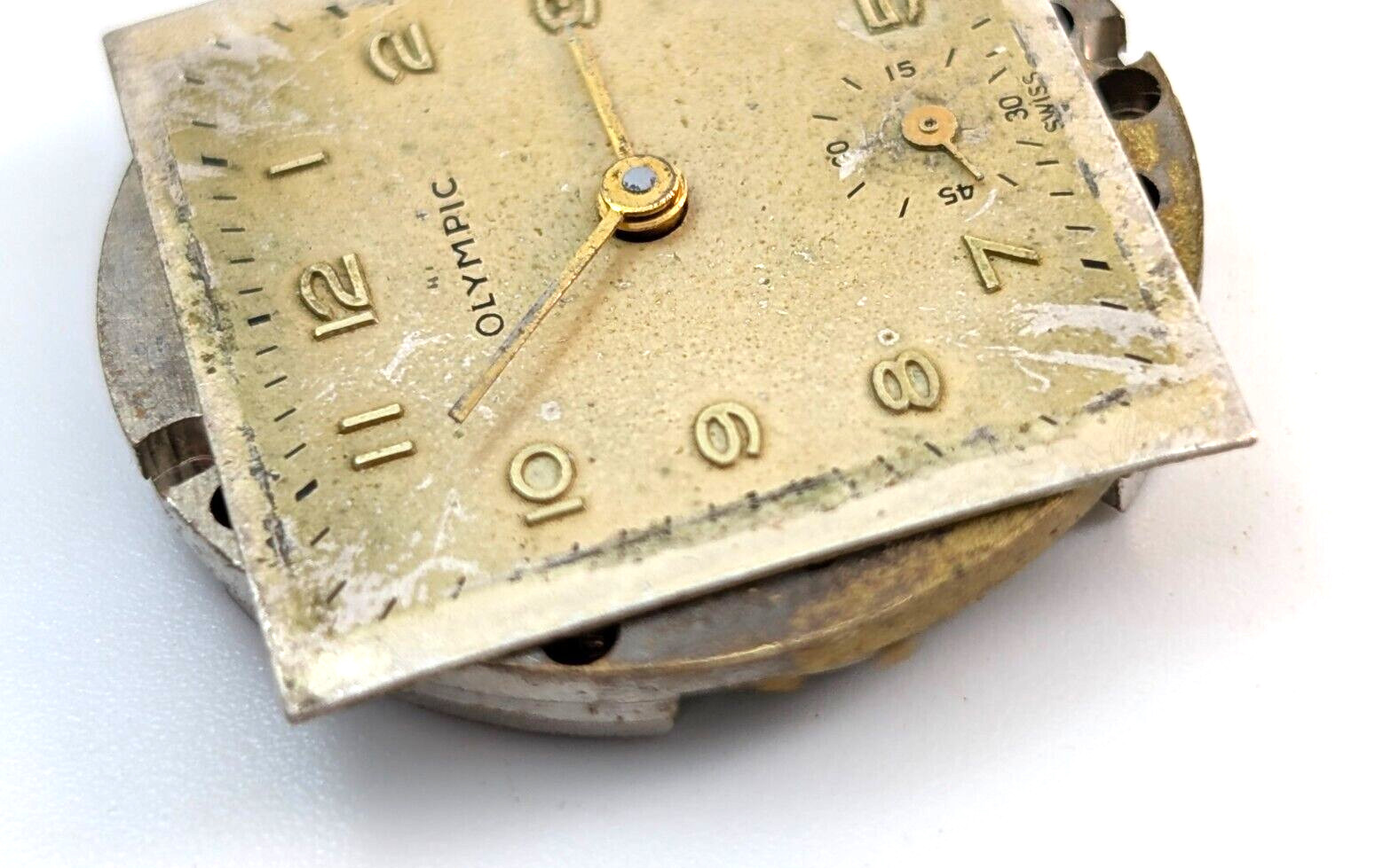 Vintage OLYMPIC Gsell & Co 7j 28mm Swiss Watch Movement & Rear Case PARTS REPAIR