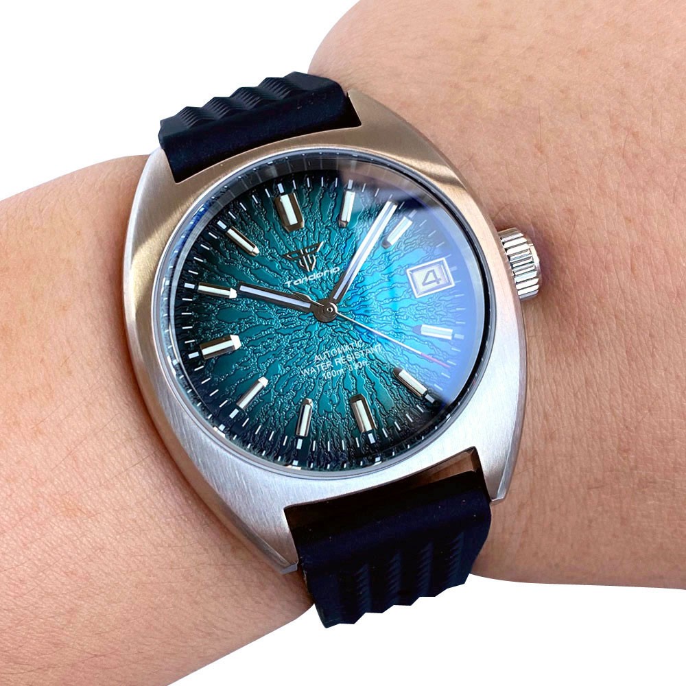 TANDORIO 36MM Red Black Dial Luminous 200M Waterproof Japan NH35A Dive Watch Men