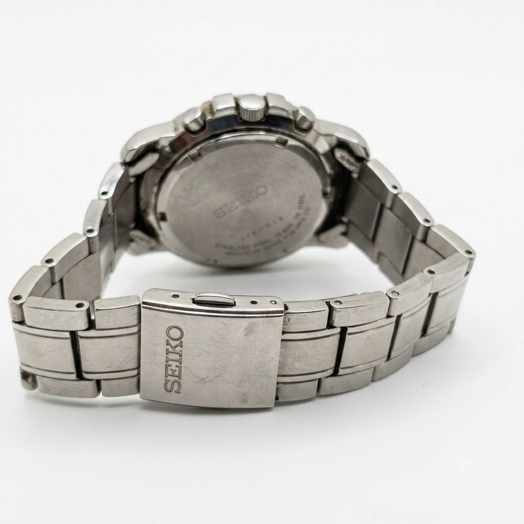 Seiko Chronograph 100M Men’s Watch Black Dial Stainless Steel 7T92 – Works Perfe