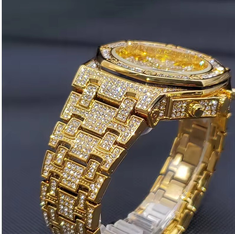 Moissanite like Zircon(AAA) diamond Quartz Watch | Octagonal Waterproof Calendar