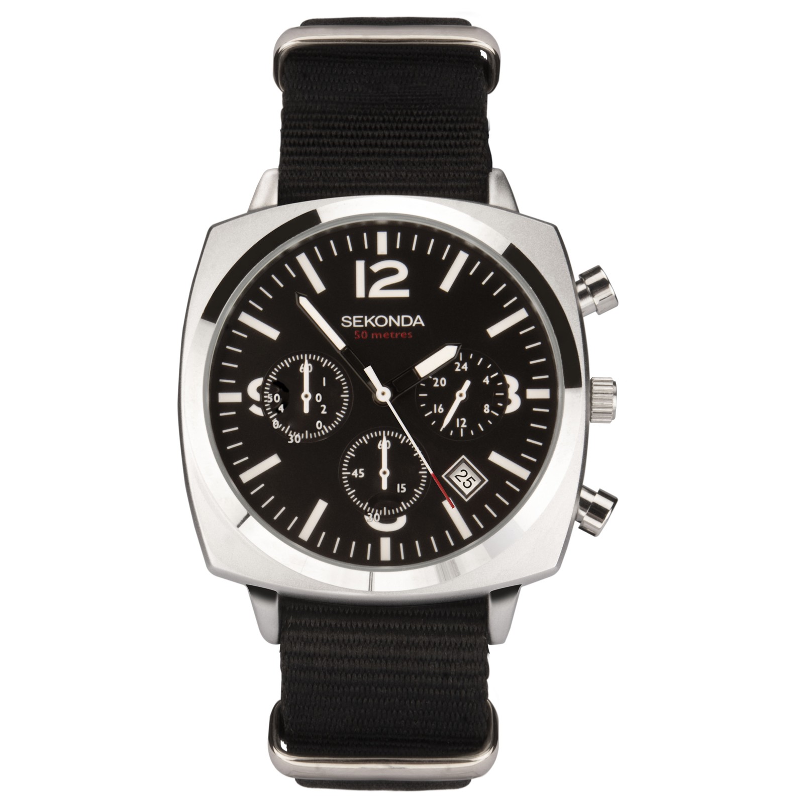 Sekonda Airborne 40mm Mens TV Silver Analogue Watch with Black Strap RRP £89.99
