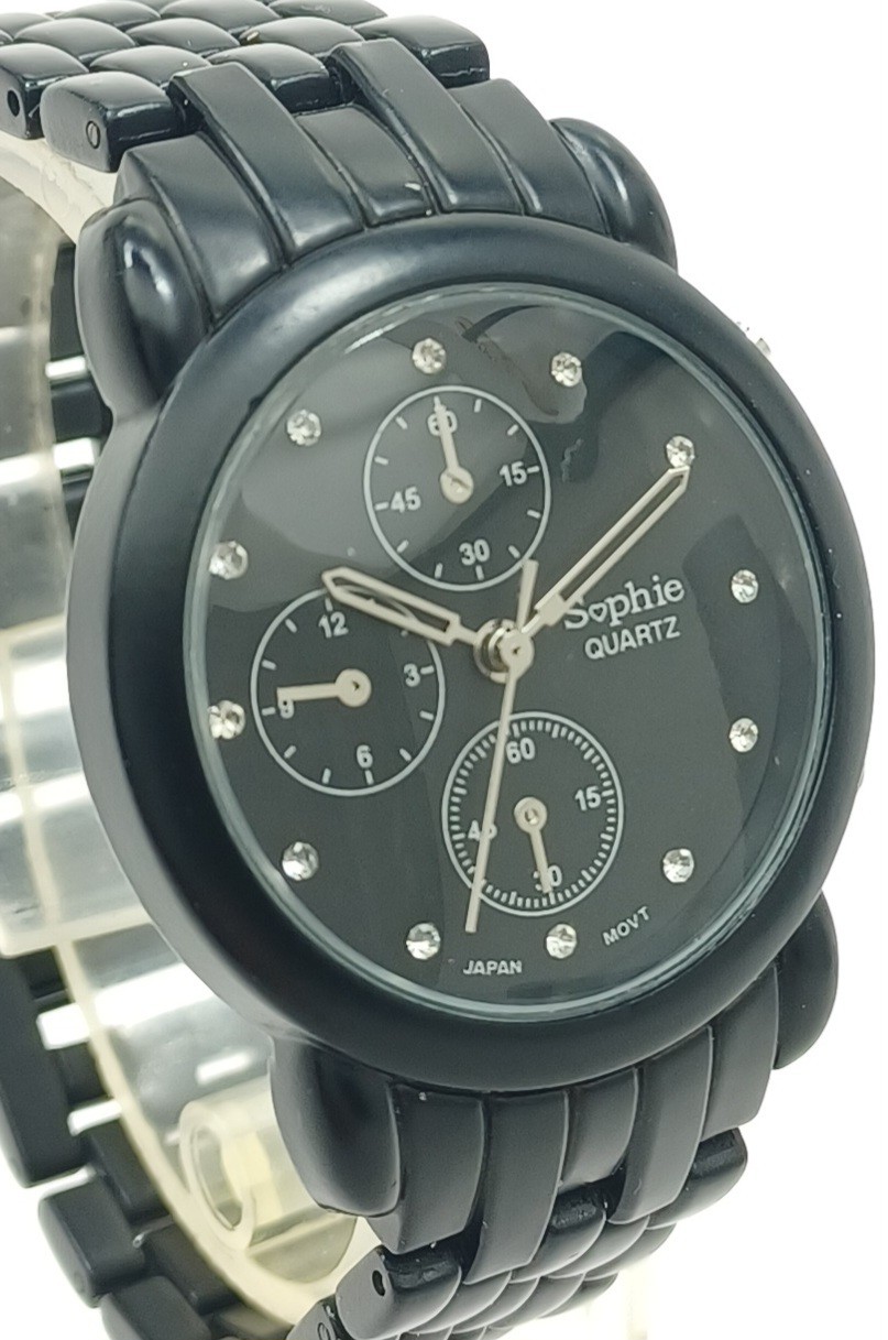 Sophie Black Chronograph Quartz Watch Crystal Dial Japan Movt Sz New Battery ✔️