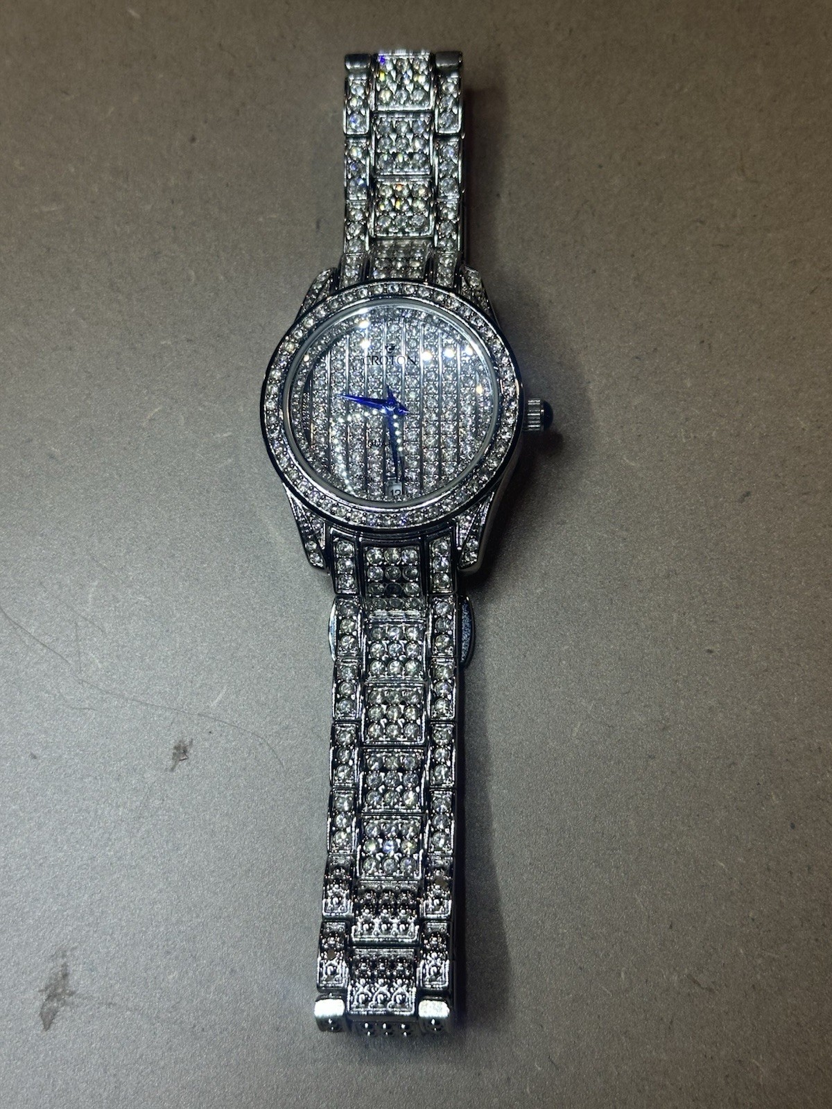 Croton CN307362 Balliamo Crystal Pave Dial Blue Hands Quartz Date 29mm