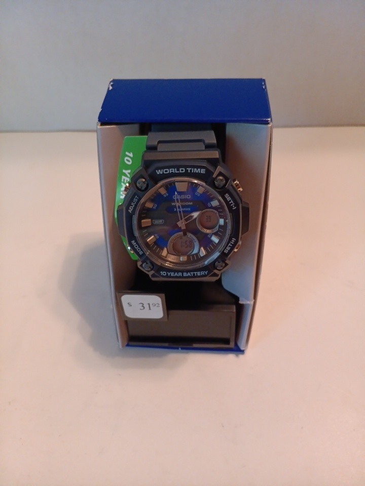Casio AEQ120W-2AV, Digital/Analog, 3 Alarms, 10 Year Battery, Resin, World Time