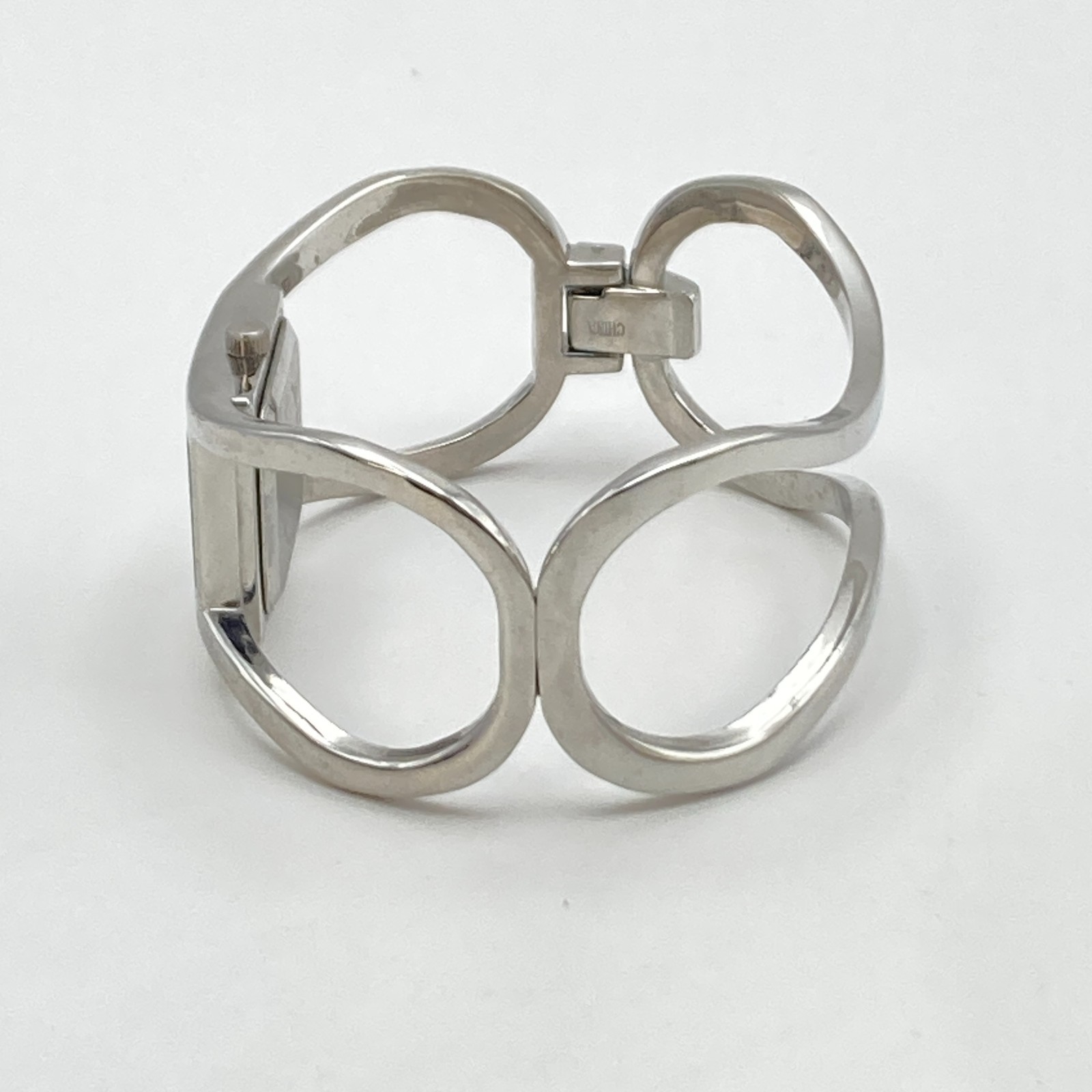 Modern Women’s Watch 20mm Silver Tone Open Cuff Geometric New Battery 6.5″