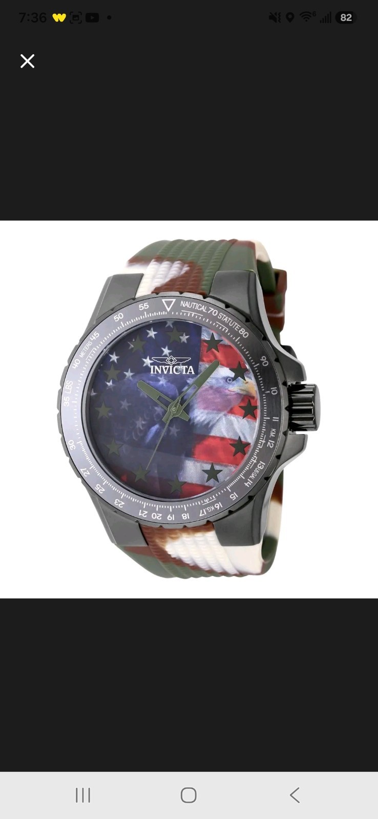 Invicta Aviator 48956 Men’s 50mm Gunmetal Watch Red White Blue Dial Camo Strap N