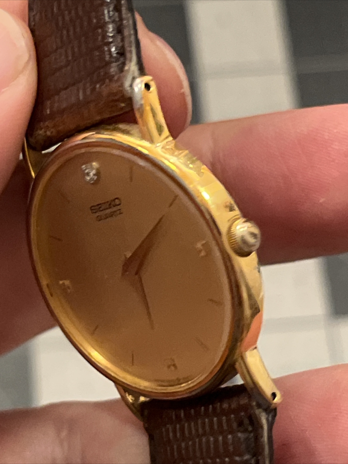 Mens Vintage 1985 Watch SEIKO 65307009 Marked Diamond Dial Midsize gold G2U