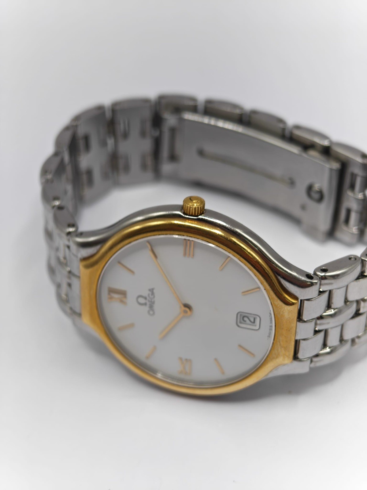 Omega Symbol DeVille White Dial 18k Solid Gold Bezel Mens Watch