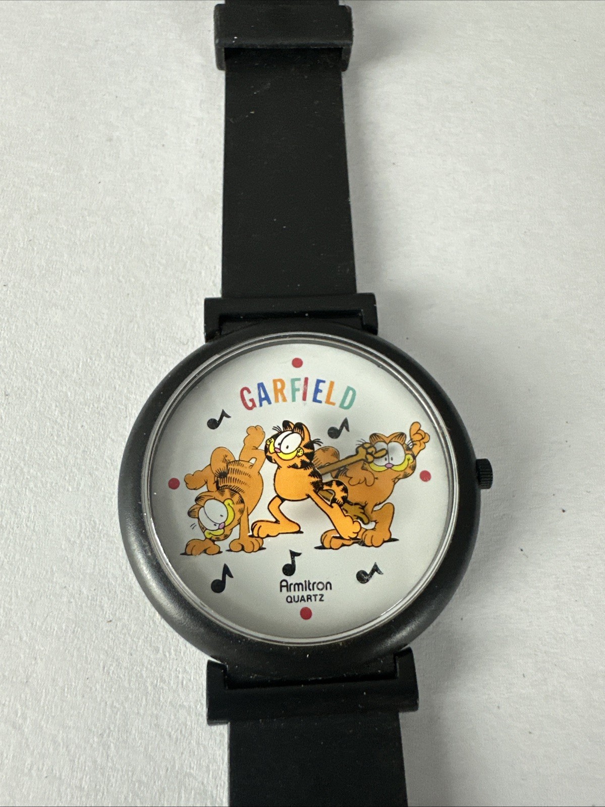 Vintage 1978 Armitron Garfield Dancing Watch Music Notes Plastic Band