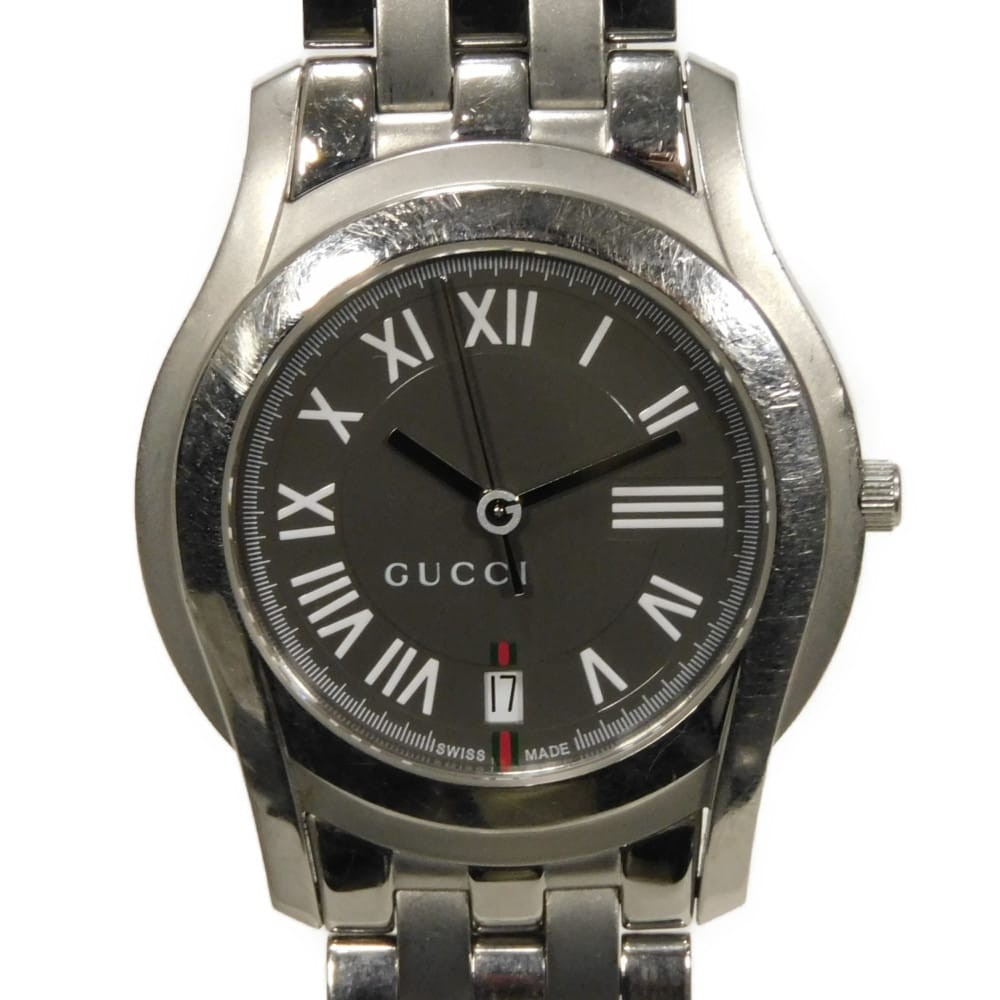 GUCCI Round face 5500M Watches Stainless Steel Quartz Gray Dial Sherry lin…