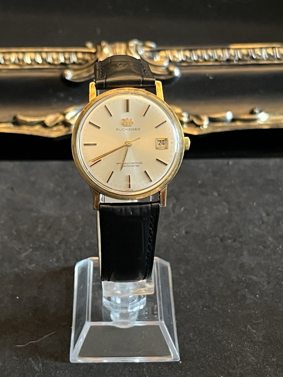 Vintage Bucherer Chronometer 33.5mm 20 Micron Gold Plated Date Watch Running