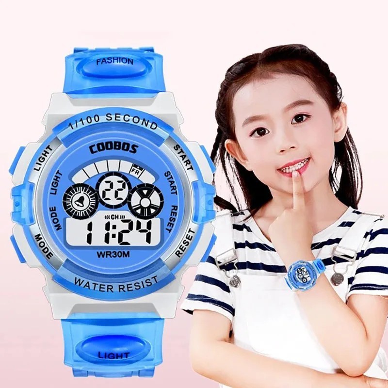 Kids LED Digital Watch Colorful Waterproof Alarm watch Boys Girls Luminous Wrist