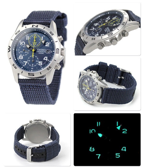 Seiko Chronograph SND379R Blue Dial Stailess Steel Quartz Men Watch w/ BOX JP