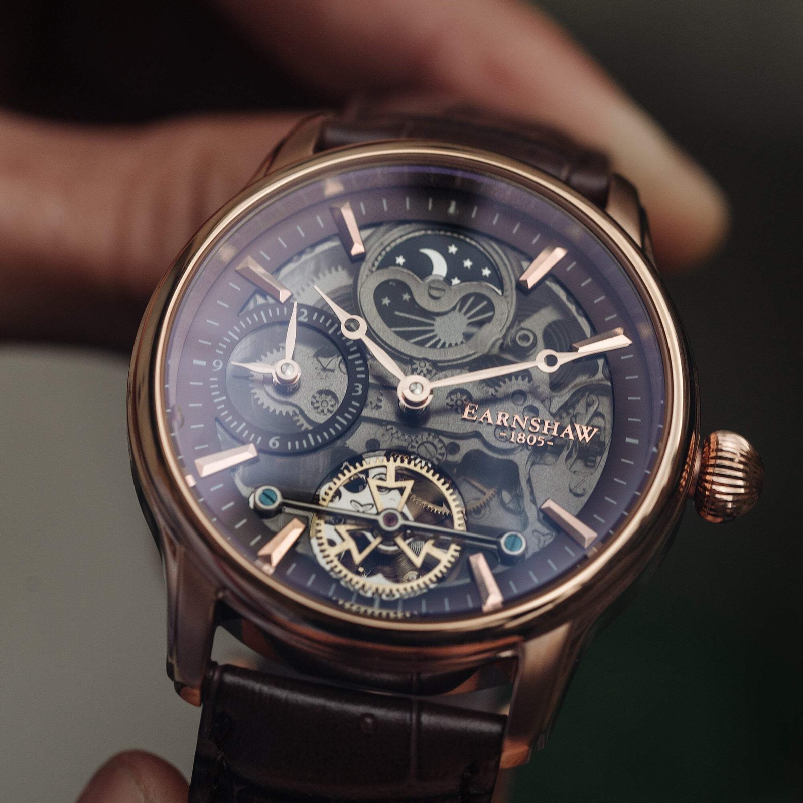 Longitude (Shadow Automatic) Automatic Skeleton Watch Brown / Genuine leather st