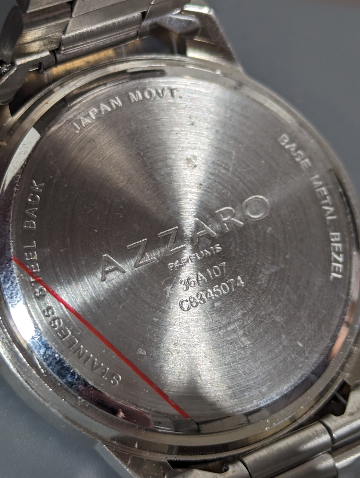 Mens Azzaro Chrome Black Dial Round Silver Tone 45 mm Stainless Steel Band Watch
