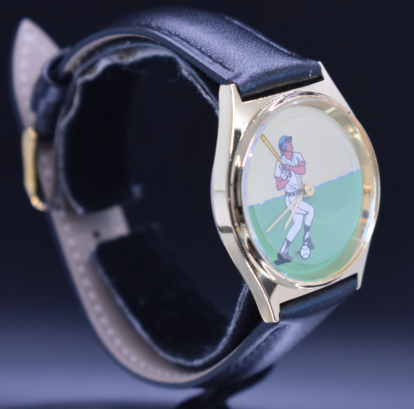 Vintage BASEBALL PLAYER Rotating Ball Watch Men Animated NEW BATTERY & BAND