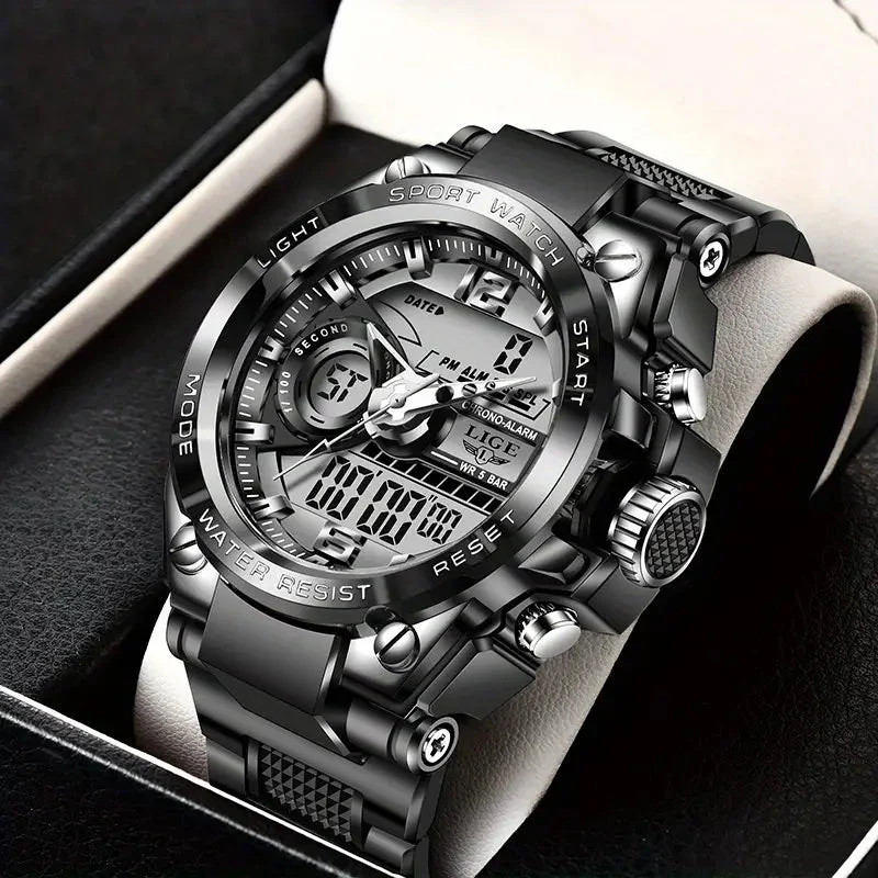 LIGE Men Digital Military Waterproof Watch Durable Military-Inspired Style
