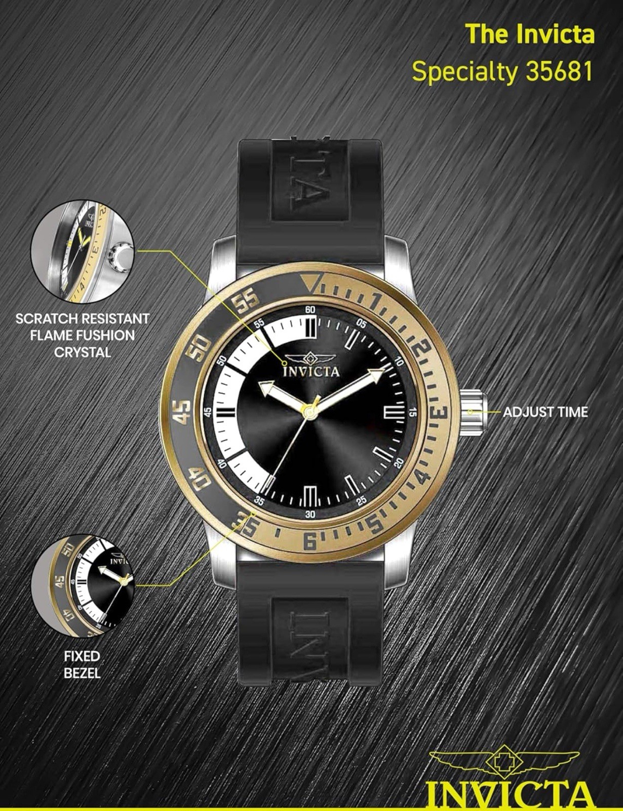 Invicta 45mm Stainless Steel Dial Silicone Strap Quartz Men’s Wristwatch (34097)