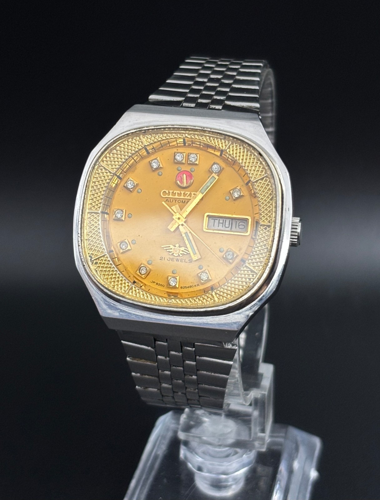 Citizen Orange Vintage Automatic men’s Japan Wristwatch Miyota 8200 day date