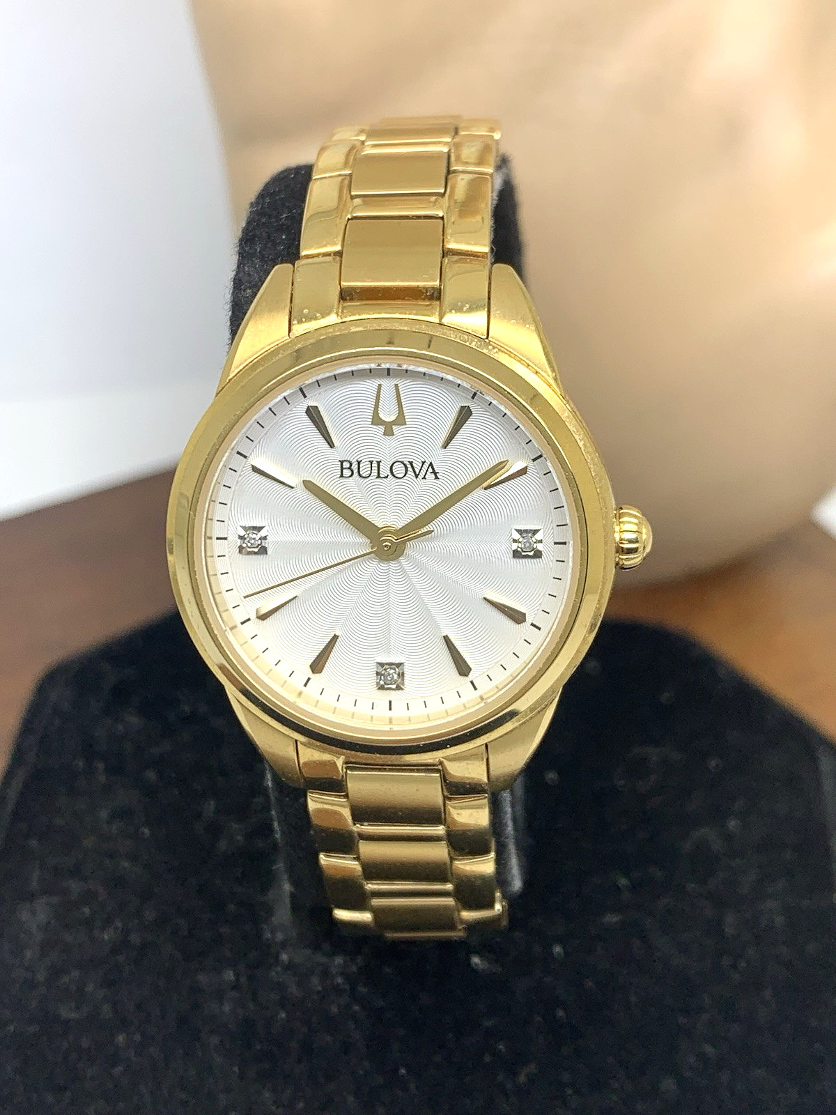 Bulova Women’s Watch 97P150 Quartz Diamond Silver Dial Gold Stainless Steel 28mm