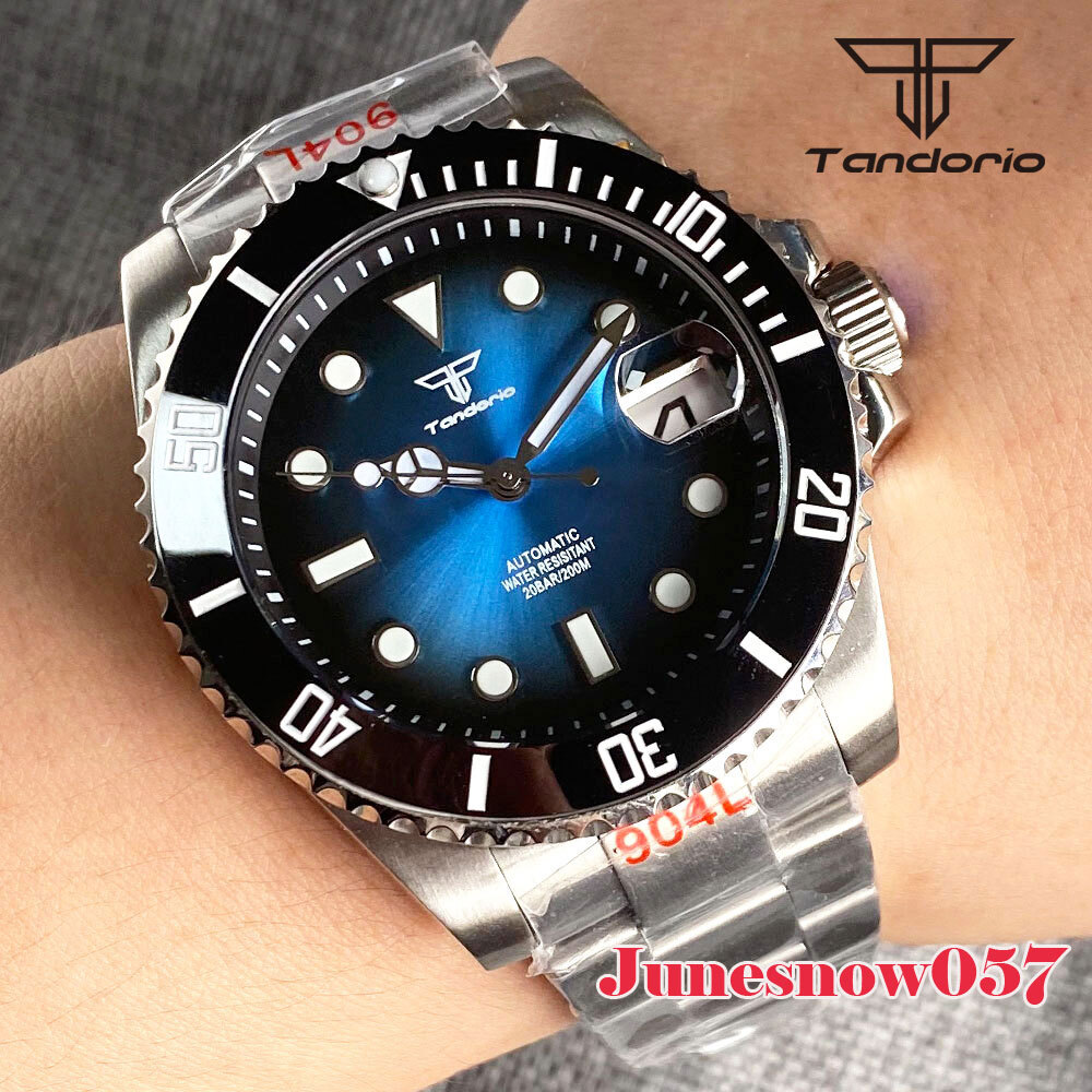 Tandorio Black Blue Dial 24 Jewels NH35 Automatic Men’s Watch Screwdown Crown