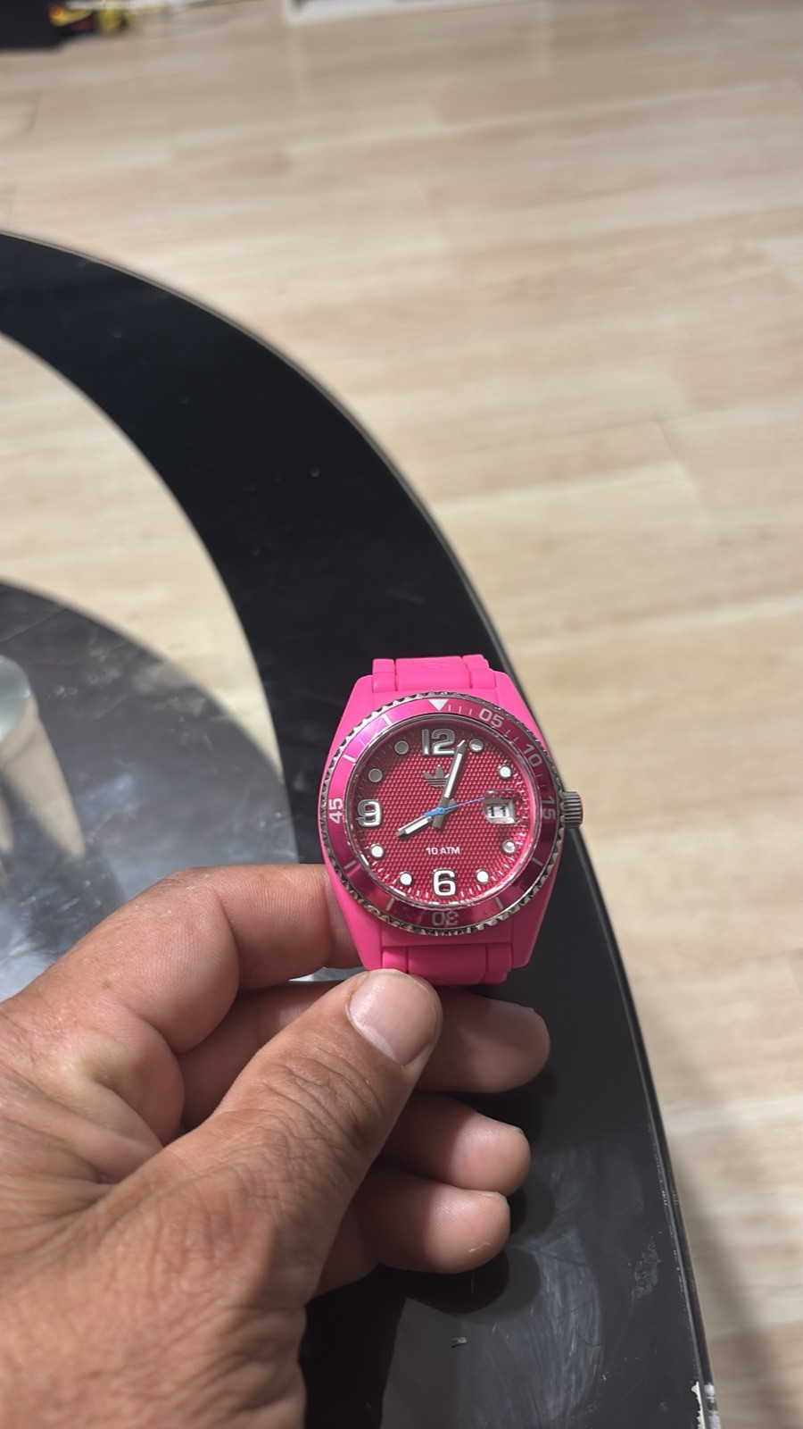 adidas Pink Analog Quartz Watch, Silicone Strap, Date, 100m Water Resistant