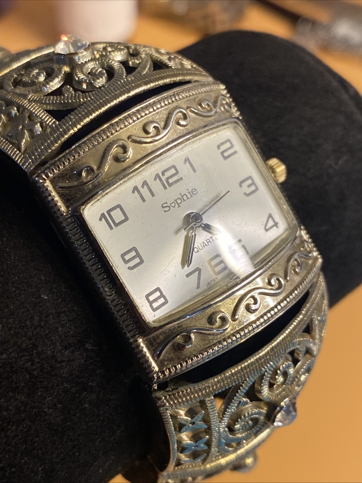 Ld’s Sophie Quartz Watch Yellow Case & Band 8 CZ’s in Band Stretch Bracelet