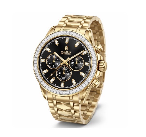 Montres Prestige By Invicta Men’s Watch~0335 44.5mm Gold/Black Bling Steel~NIB