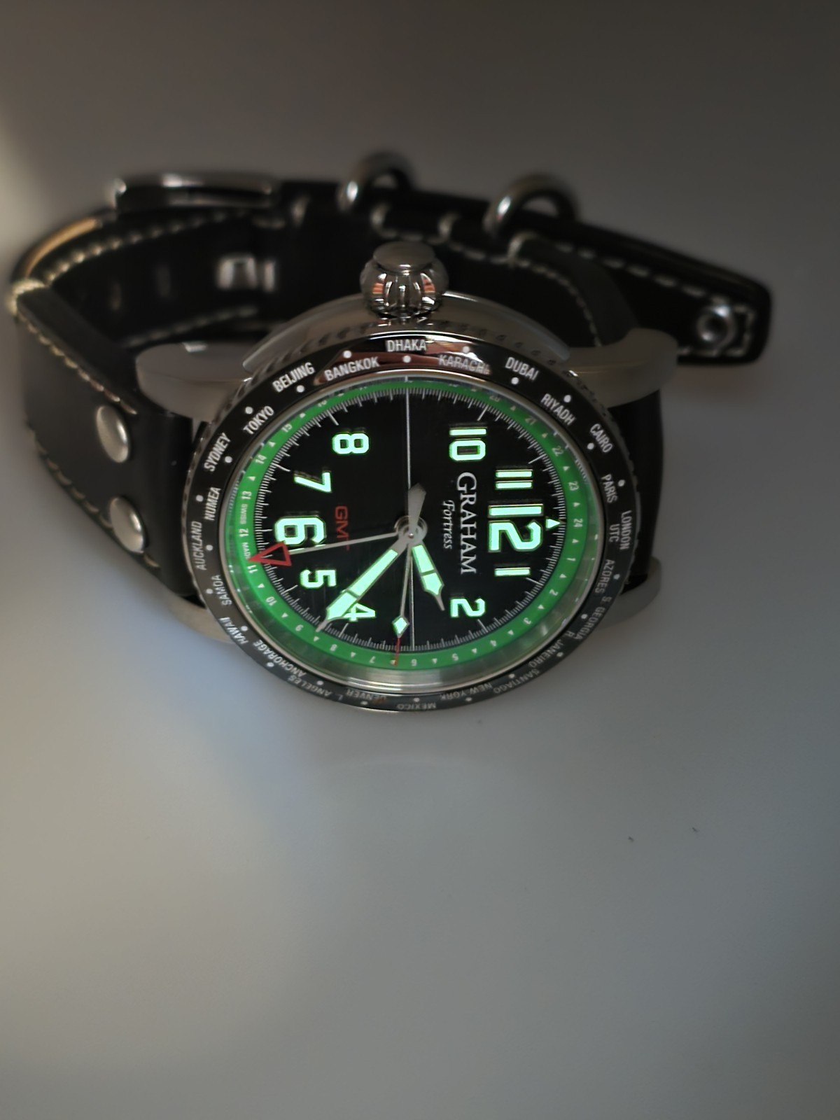Graham Fortress City GMT 2FOBC.G04A 44MM S/S Left Handed Auto Strap Watch.New.BP