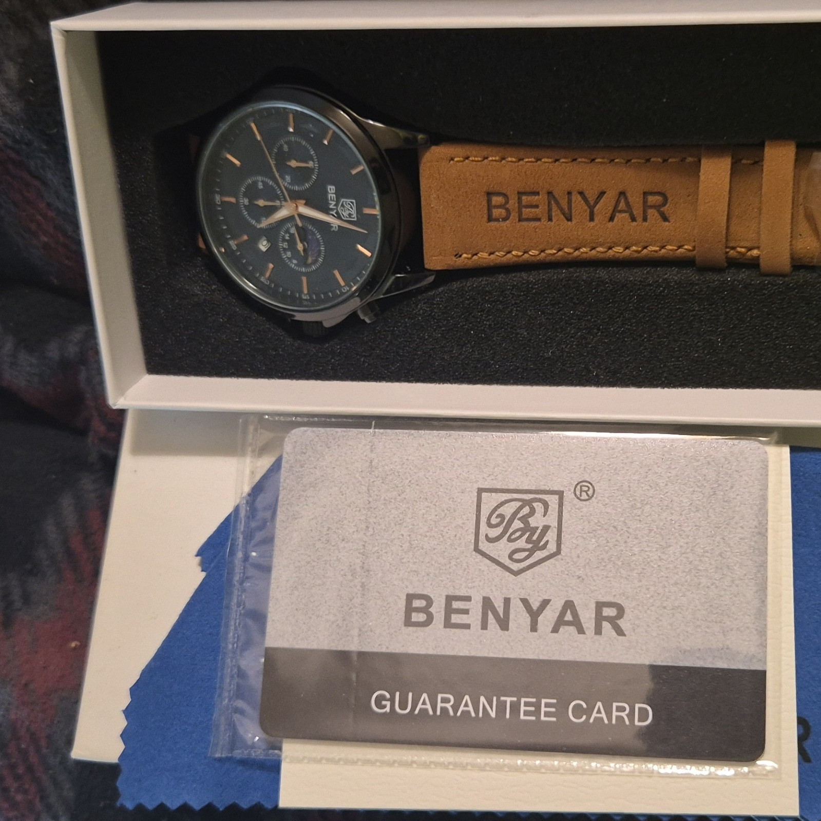 BENYAR Men’s Quartz Chronograph Watch, Black Dial, Brown Leather Strap