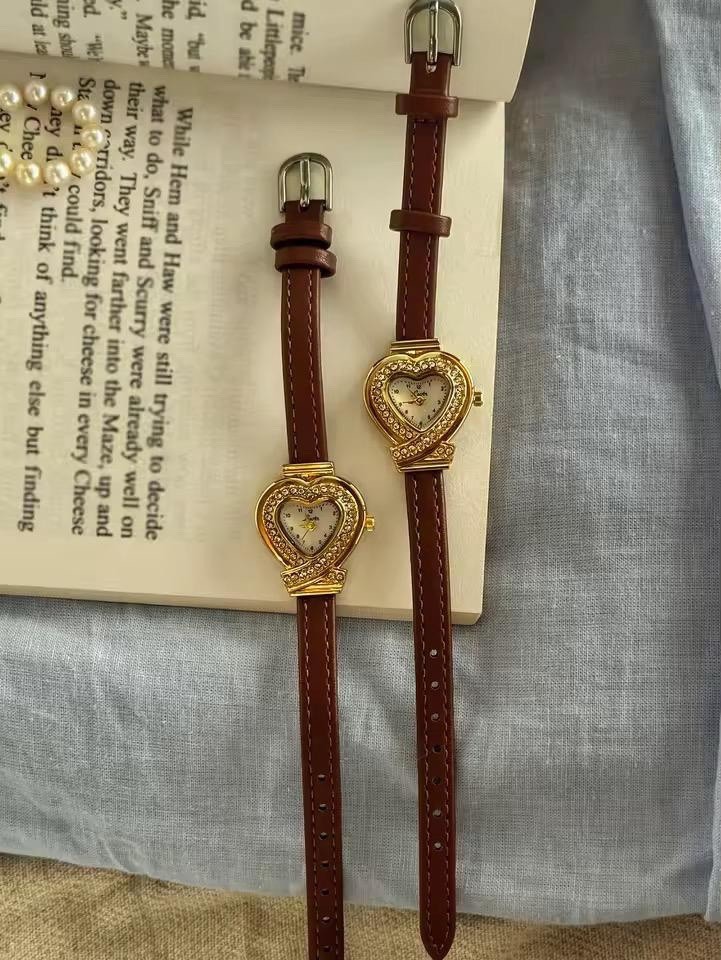 Women’s Dainty Watch French Vintage Style Heart Shaped Case Stainless Steel