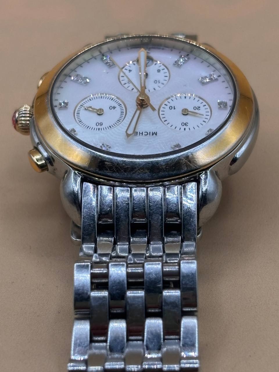 Michele Sydney MW30A Chronograph Mother Pearl Diamond Dial Quartz Watch R19 PH9