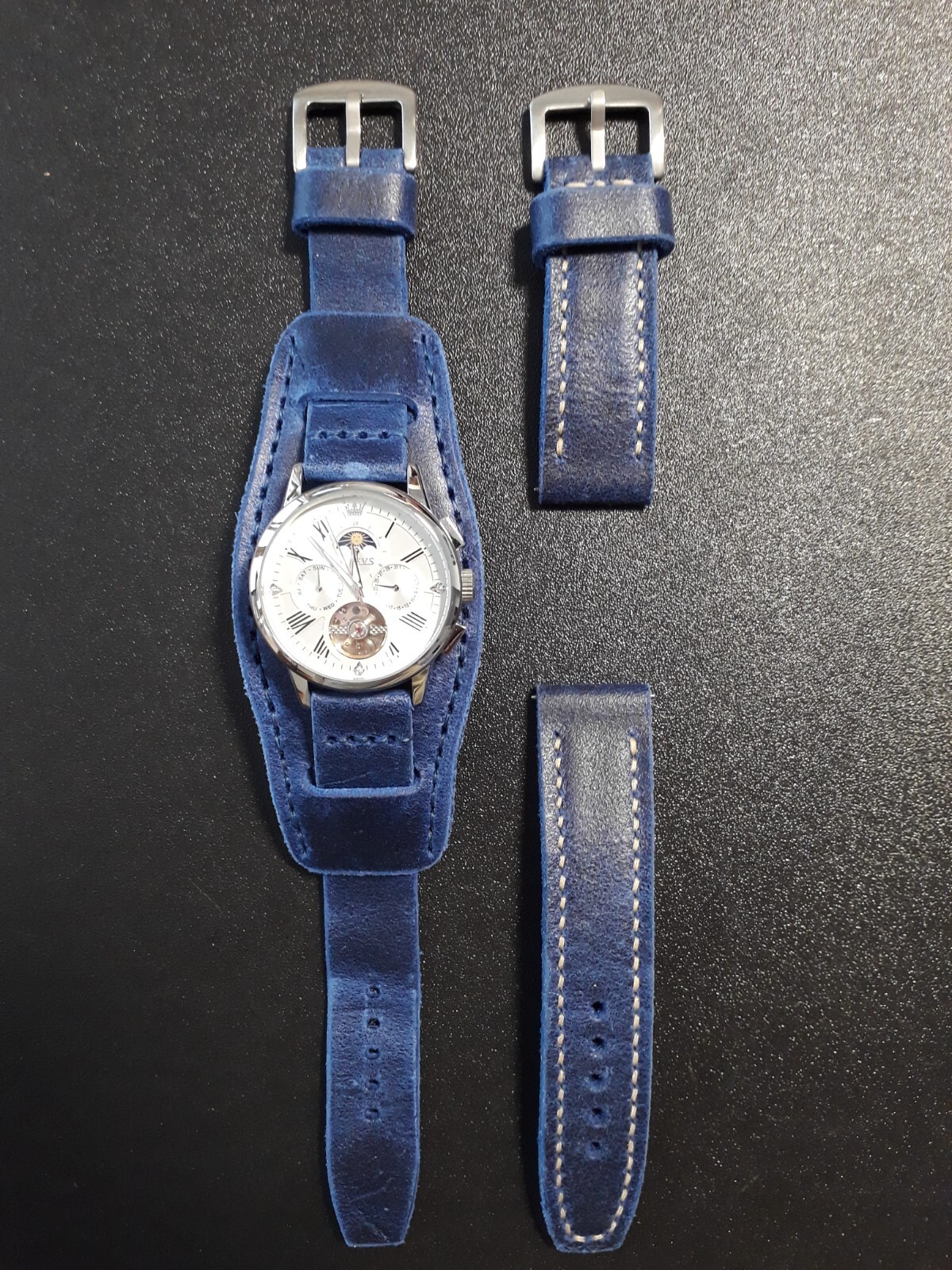 Mechanical watch Tourbillon + Handmade leather watch strap, great gift