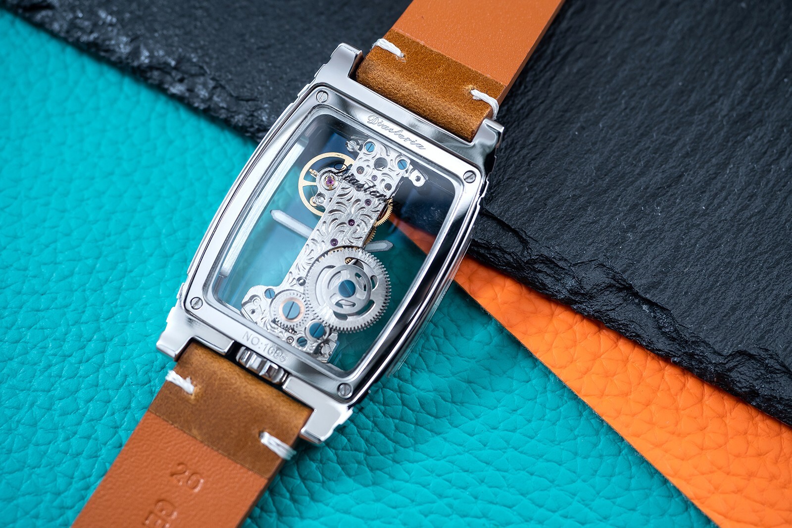 Mens Silver Manual Mechanical Watch Dark Tan LT. Brown Oil Waxed Vintage Leather
