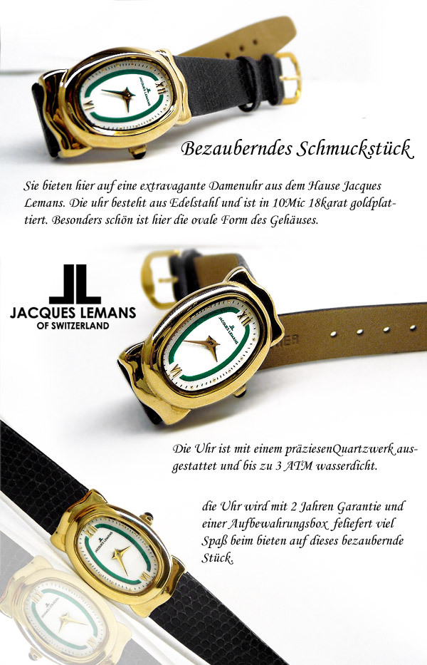 Jacques Lemans 10 Micron Gold Plated Swiss Made Leather Band Women’s Oval Watch JL-670