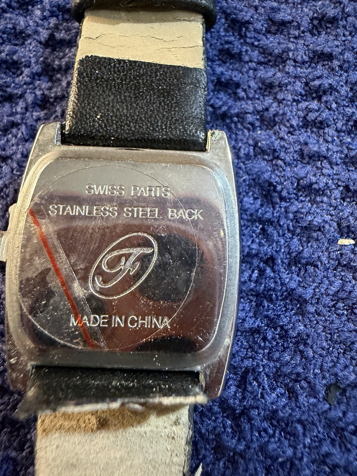 Frondini Collection Quartz Watch Black Dial Tonneau Gold Tone Leather Strap