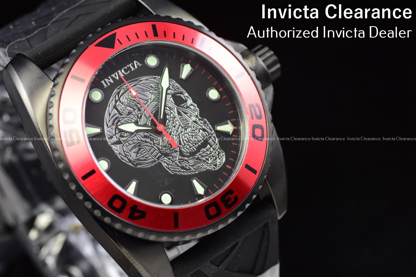 Invicta Men’s Artist Black Dial Red Bezel Quartz 46mm Silicone Band Watch 22196