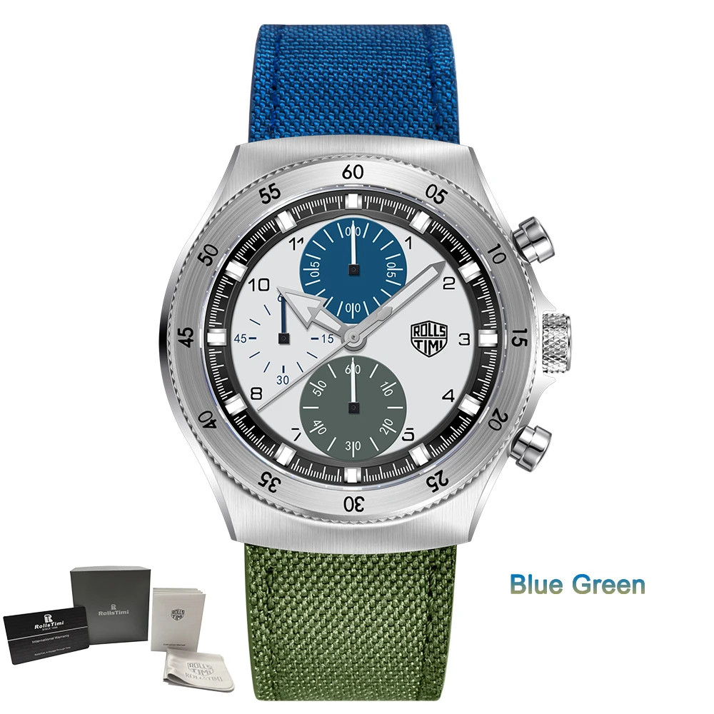 RollsTimi Men’s Sport Chronograph Watch Nylon Strap Sapphire Crystal 100M Water