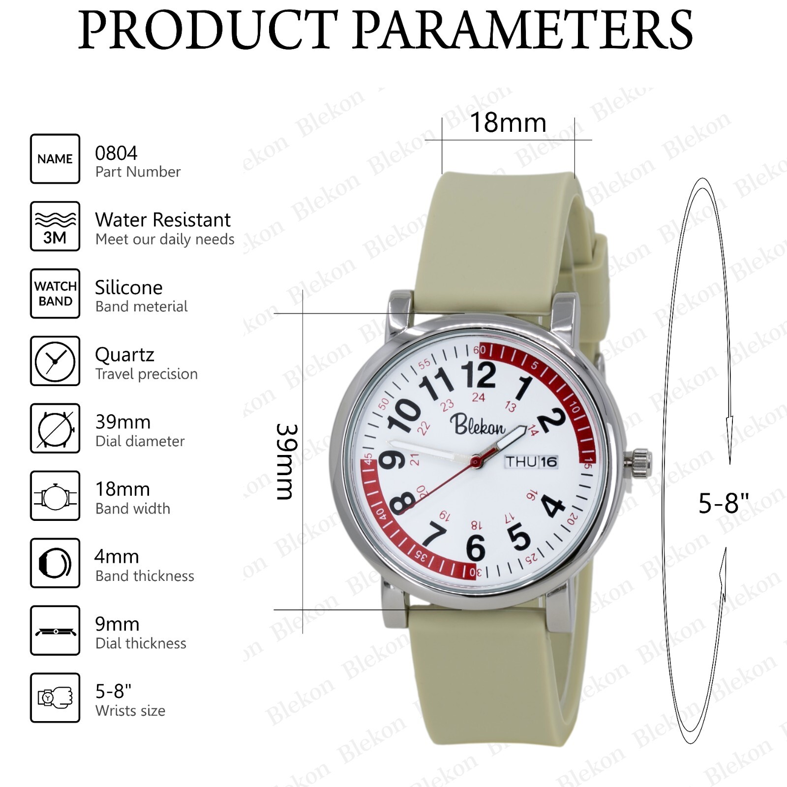 Blekon Original Nurse Watch – Red Fifteen Minute Pulsometer, Silicone Band Watch