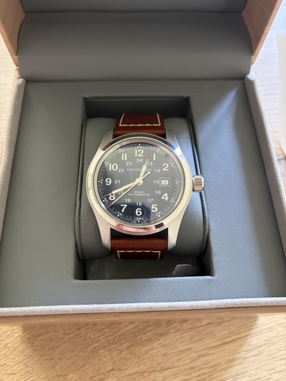 Hamilton Khaki Field Automatic 38mm Blue Dial Full Set & Remaining Warranty