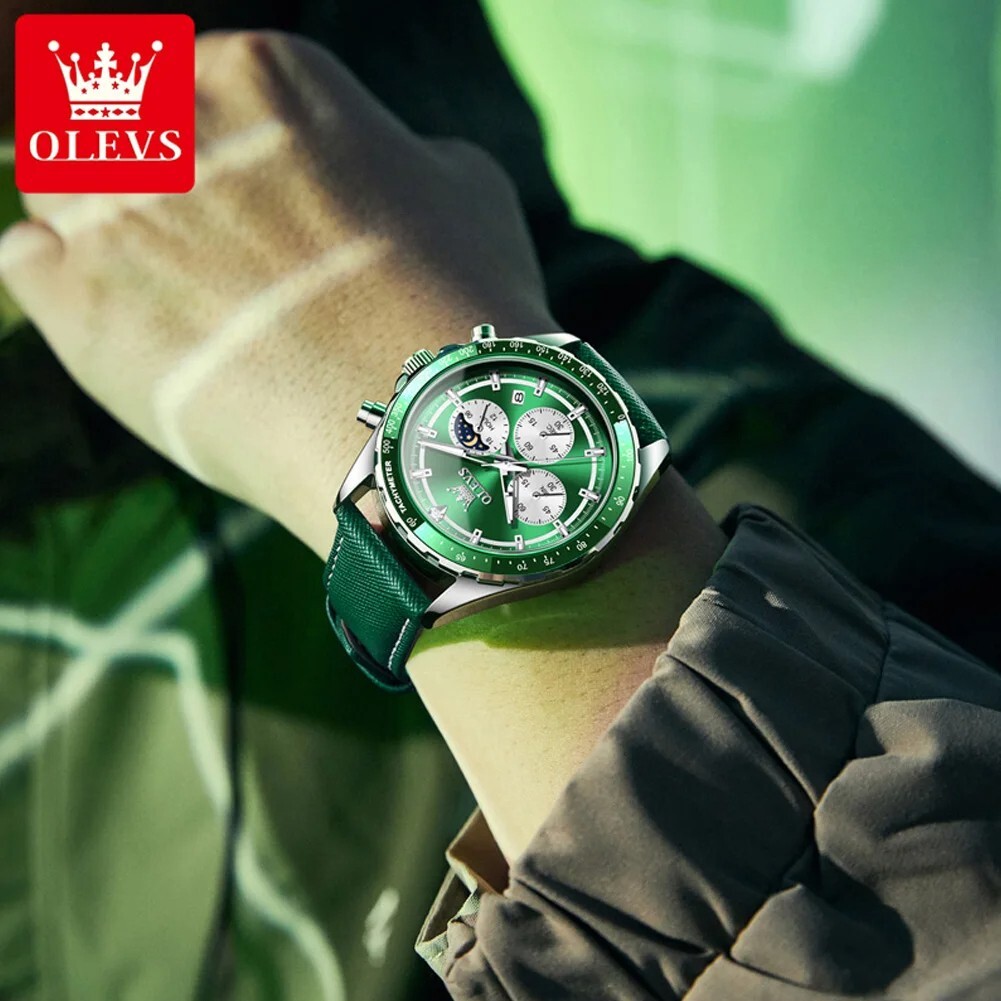 Waterproof Quartz Watch Men’s OLEVS Luminous Luxury Leather Men Business Strap