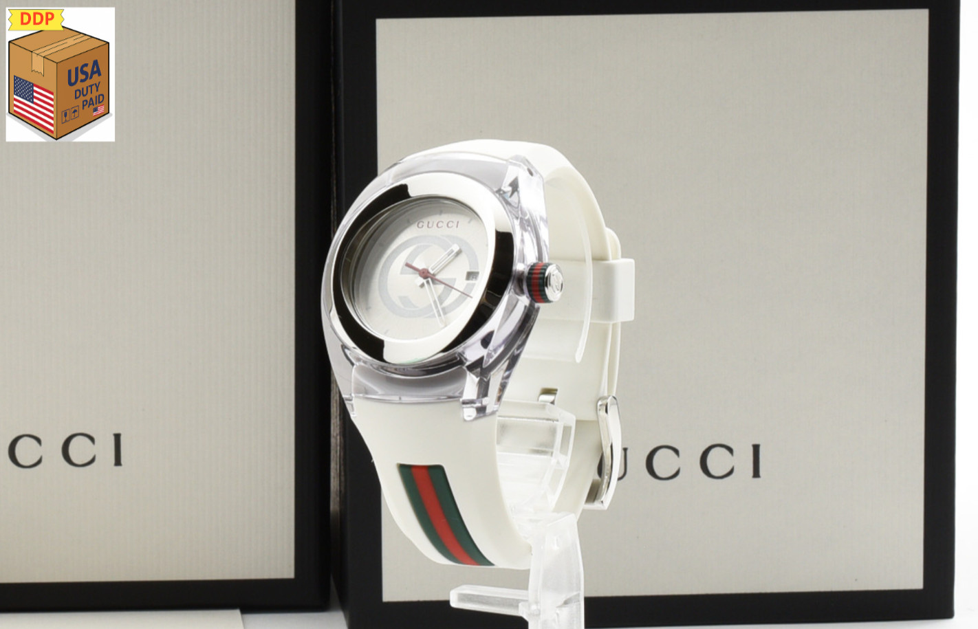 [MINT w/Box] Gucci 137.3 Sync White 35mm Unisex Sherry Line Quartz Watch JAPAN