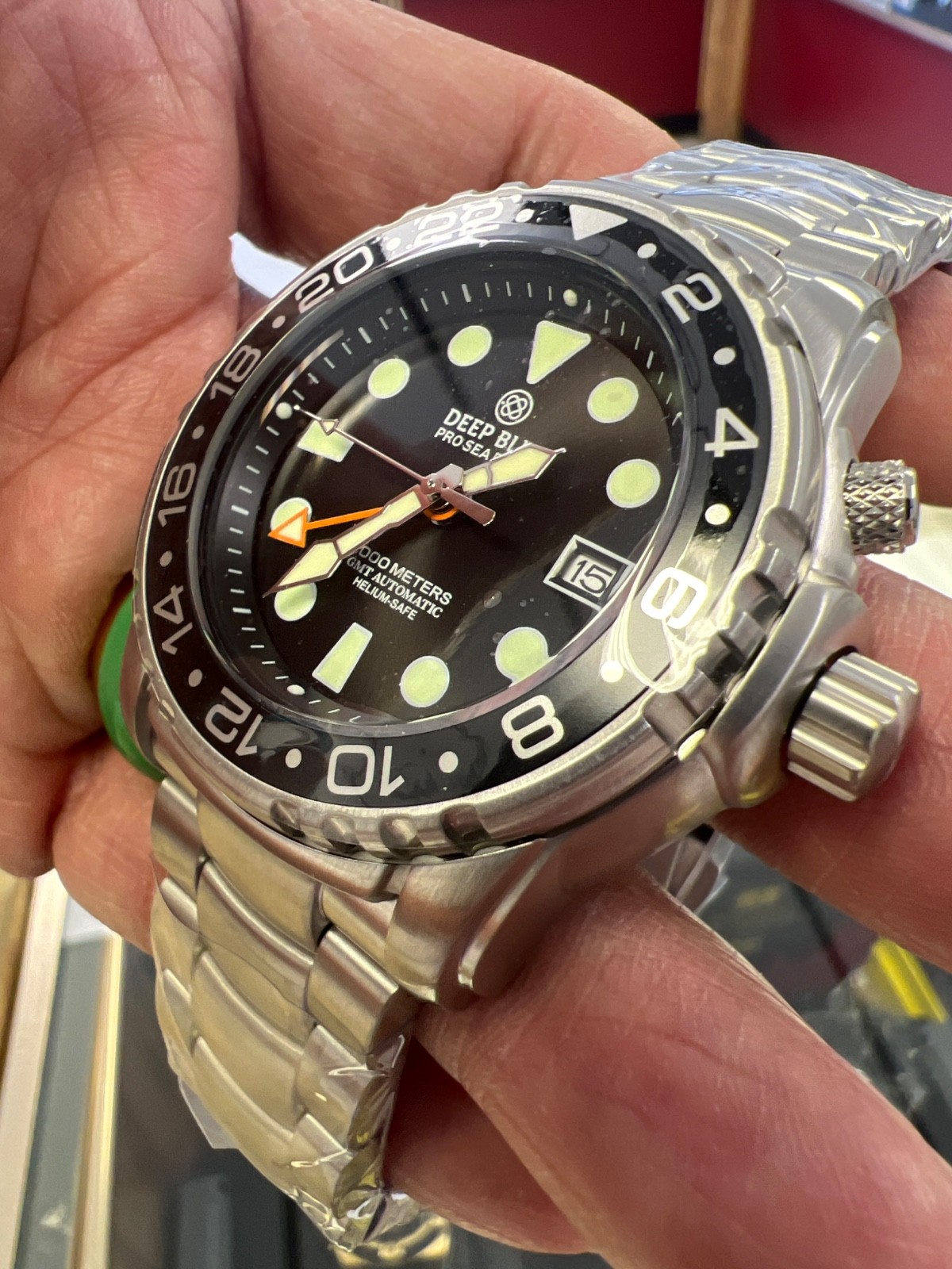 Authentic PRO SEA🎁DIVER 1000M GMT AUTOMATIC BLACK/BLUE BEZEL-BLACK DIAL (BNW)!
