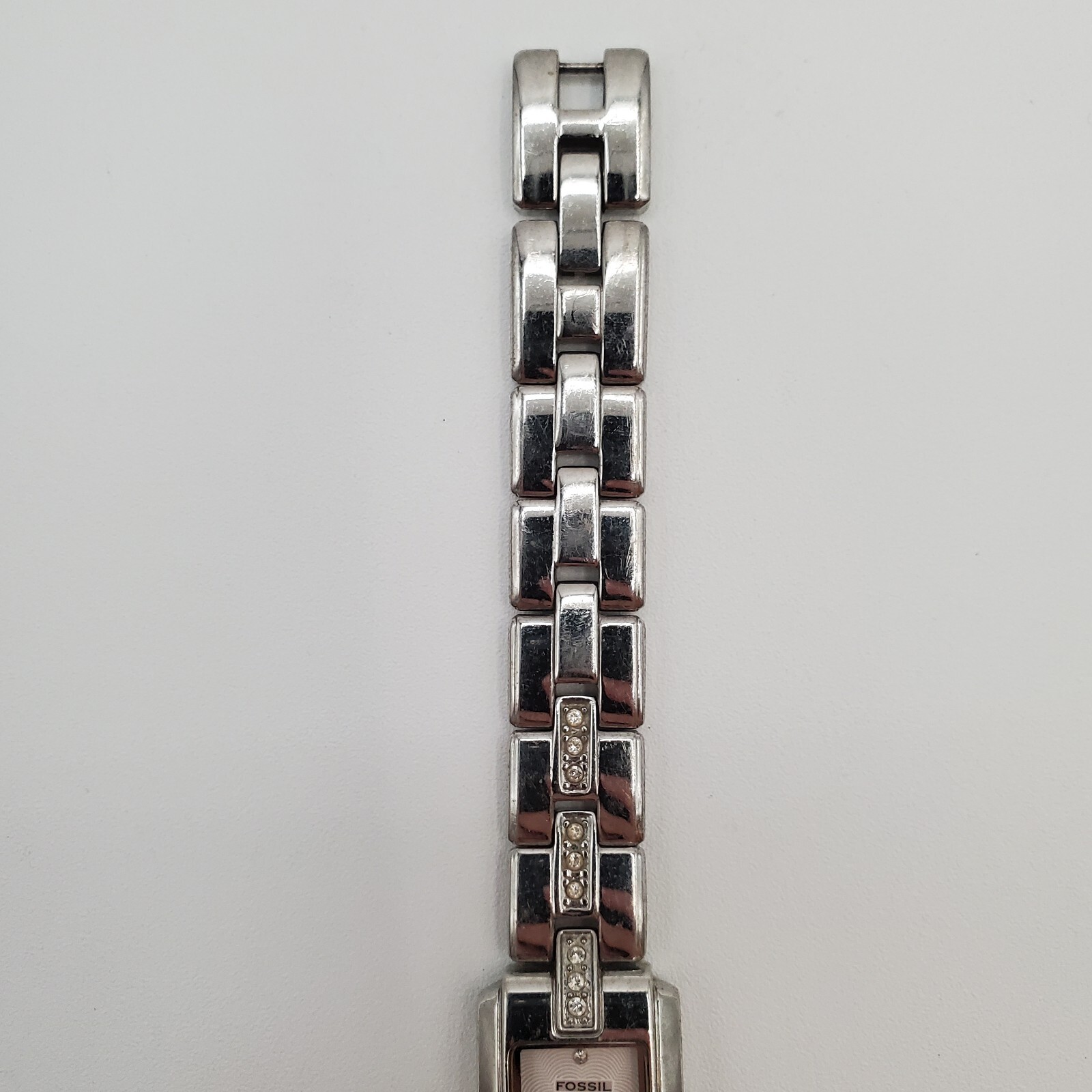 Fossil F2 Womens Watch 6.5in Silver Tone Crystal Band NEEDS BATTERY READ