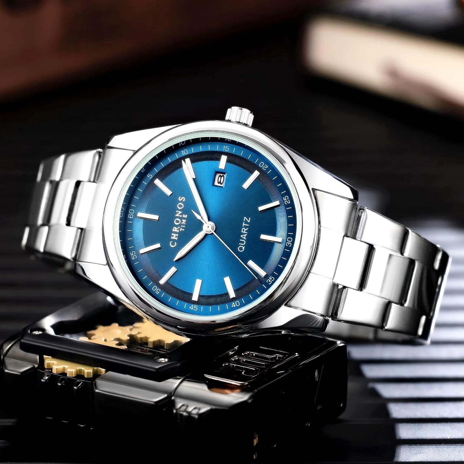 42MM CHRONOS Quartz Men’s Watch Luxury Stainless Steel Waterproof Luminous NEW