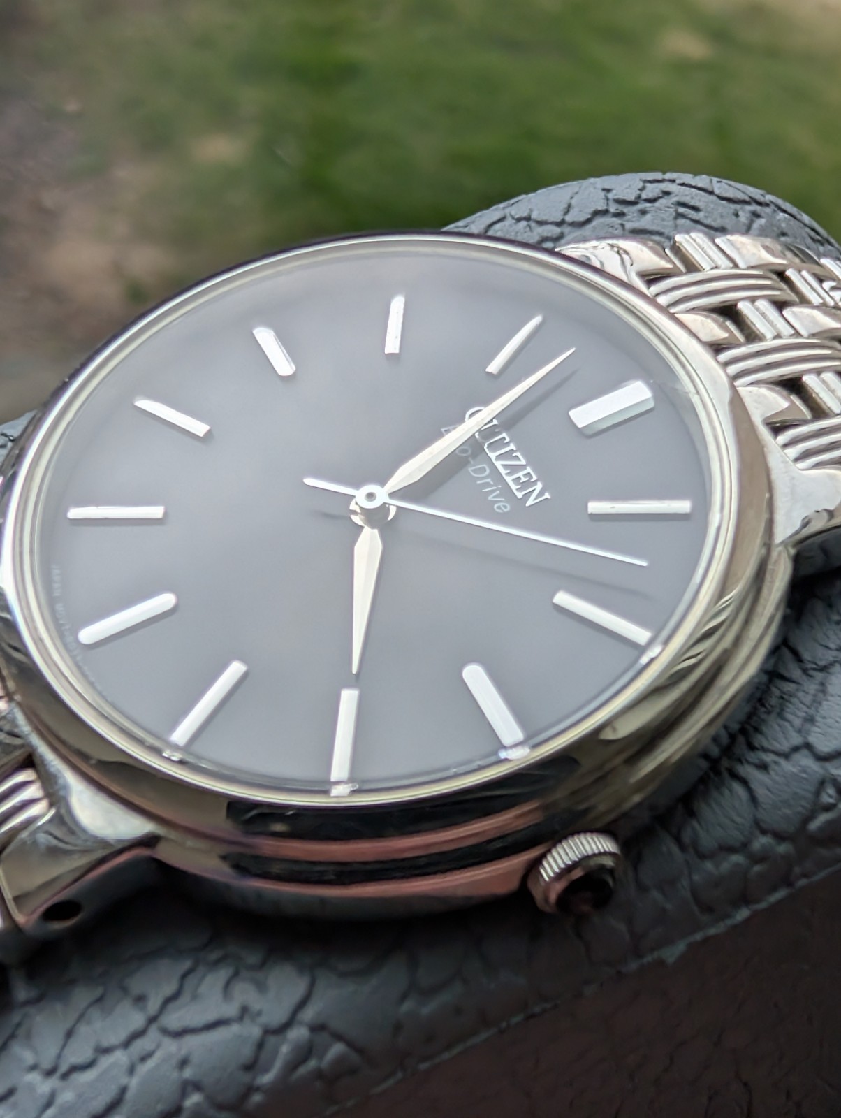 Citizen Solar Eco-Drive Slim Dress Watch Silver-Tone Black Dial B033-S037425