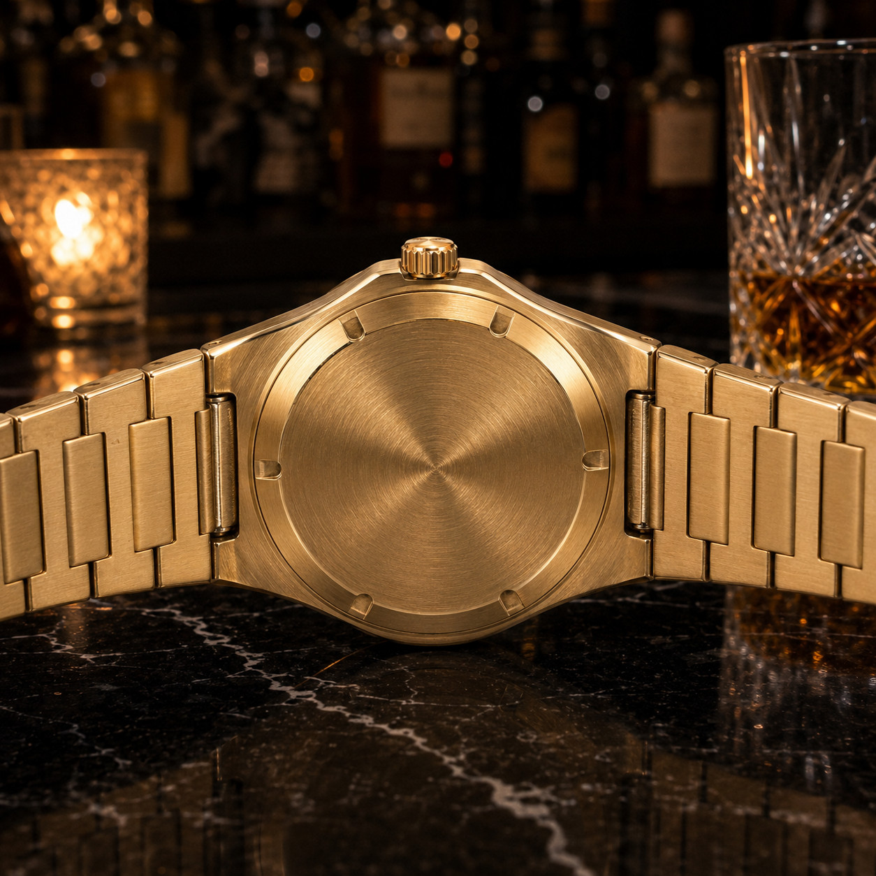 Custom Élan Noir Day-Mark Auto NH35 Watch Gold White Dial Sapphire Steel 41mm