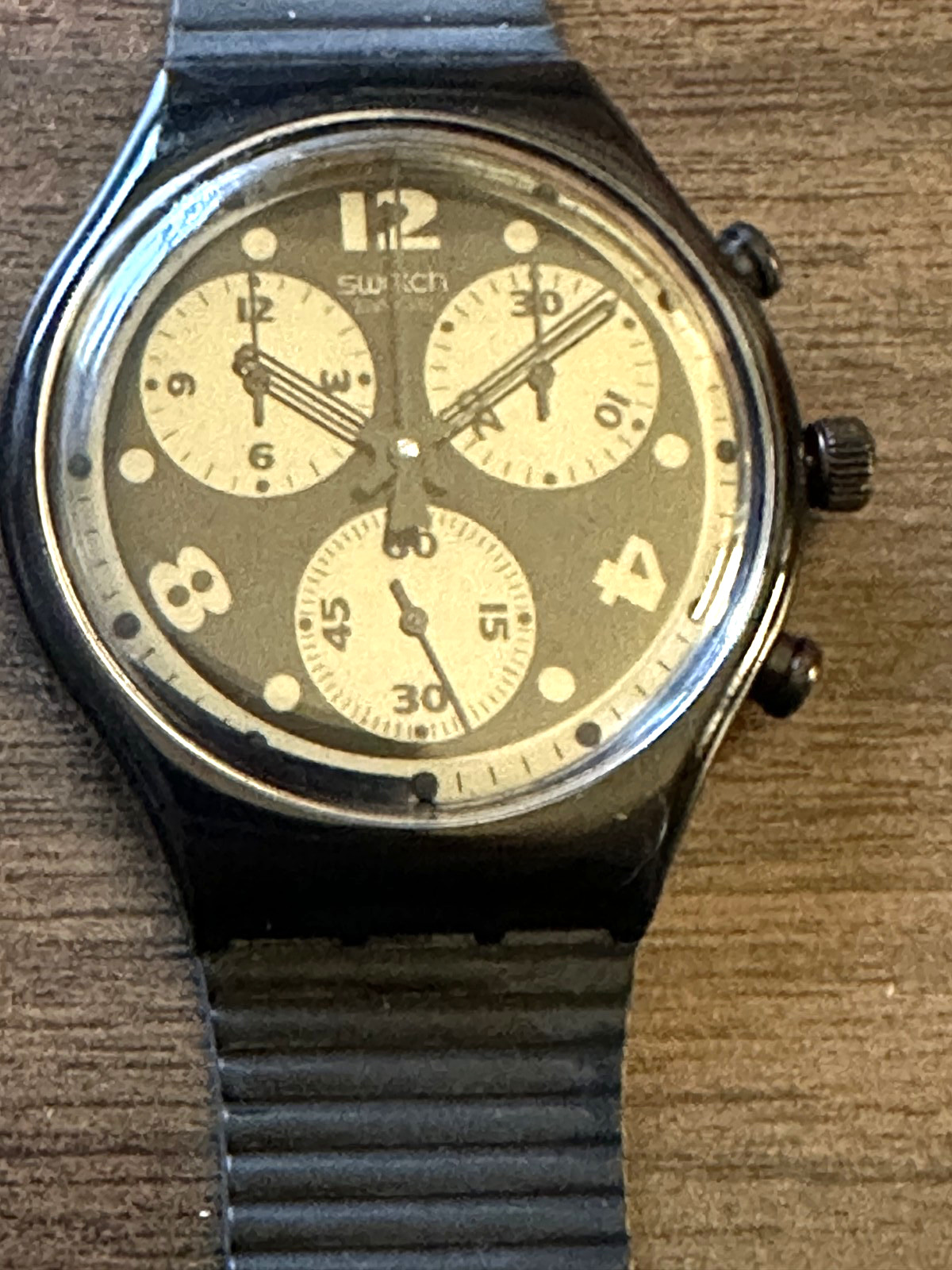 SEE VIDEO! Swatch Moon Shadow SCB110 Chrono 1993